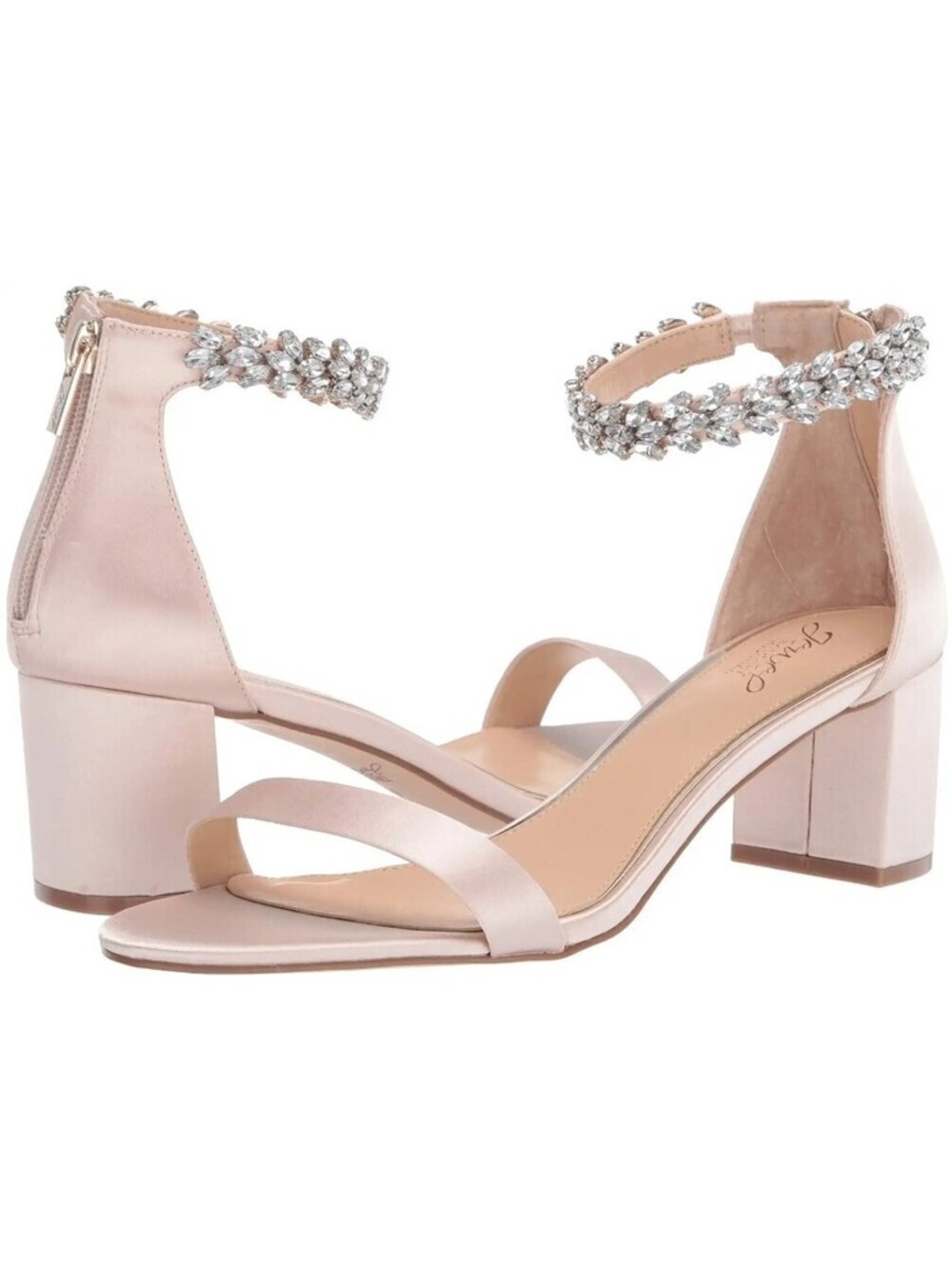 Jewel Badgley Mischka Womenโs Bradley Champagne Ankle Strap Heels Sz. 5.5M NEW